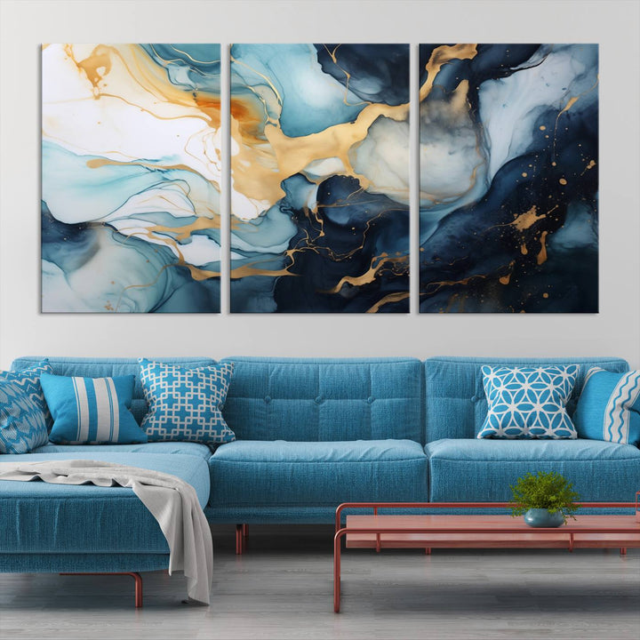 The living room is enhanced by the Marble Fluid Abstract Wall Art Canvas Print, which adds a touch of sophistication.