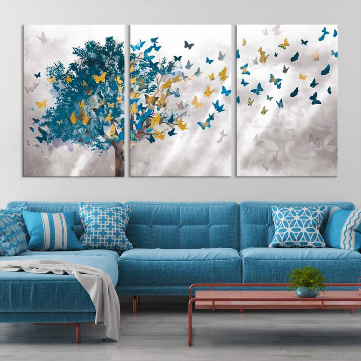 Tree Butterfly Abstract Tree and Butterfly Wall Art Canvas Print