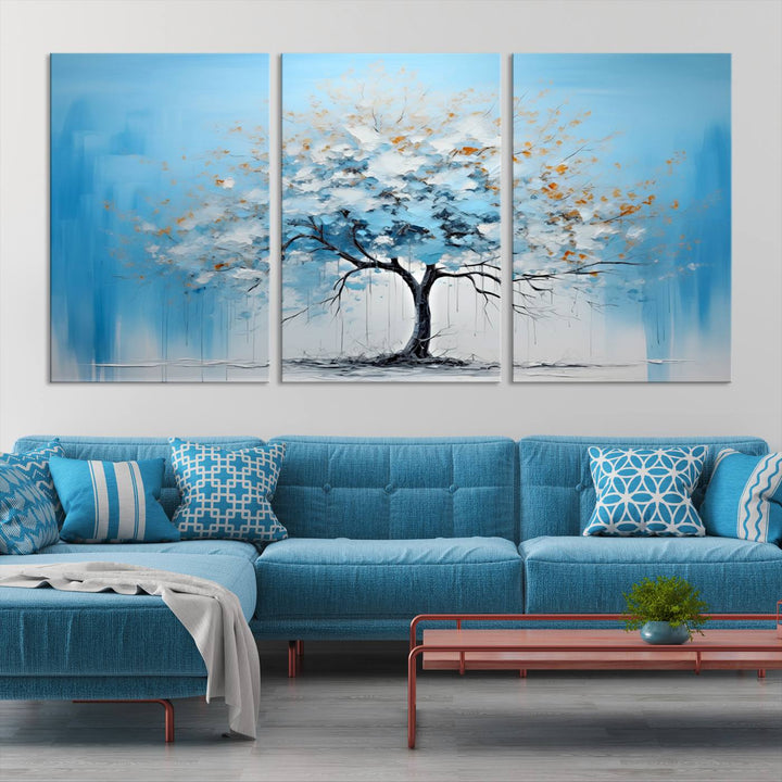 Large Blue Abstract Tree Wall Art Canvas Printing 