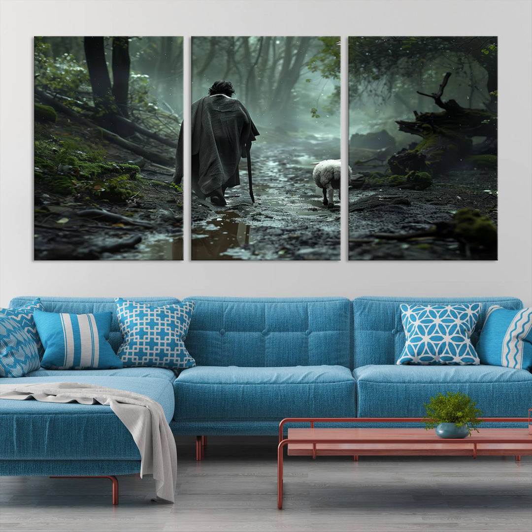 Mysterious Forest Shepherd Canvas Wall Art | Serene Journey Through Nature | Perfect for Living Room, Office, or Bedroom Decor