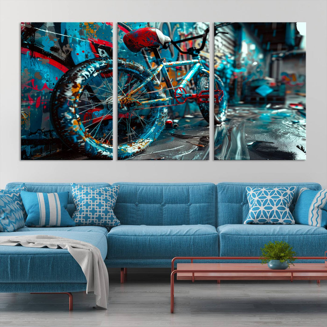 Bicycle Wall Art Canvas Print, Graffiti Wall Art Canvas Print