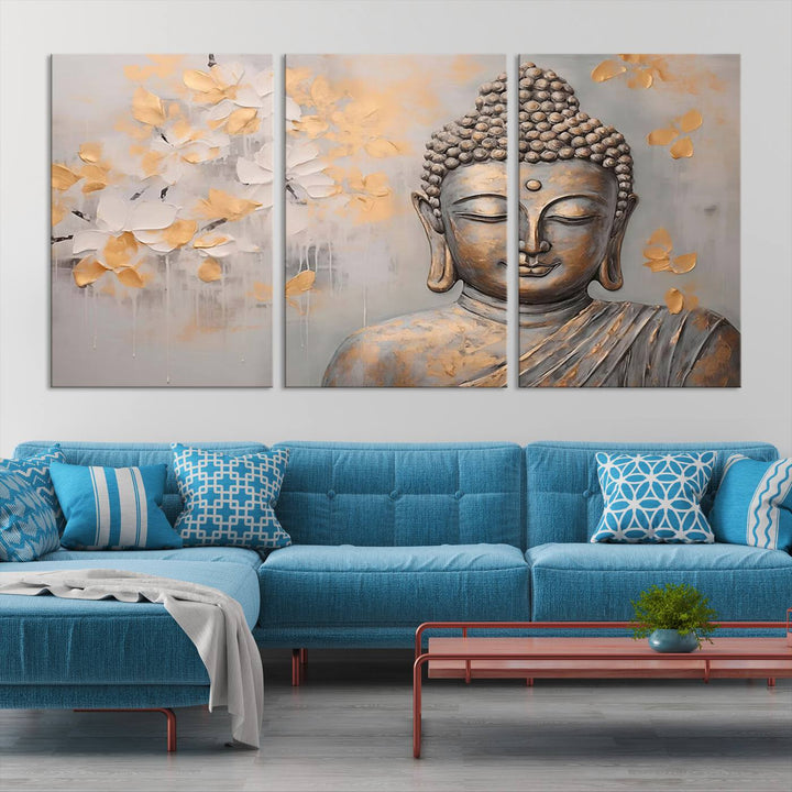 Abstract Buddha Statue Wall Art Canvas Print - Modern Meditation Decor for Living Room, Office, Yoga Studio