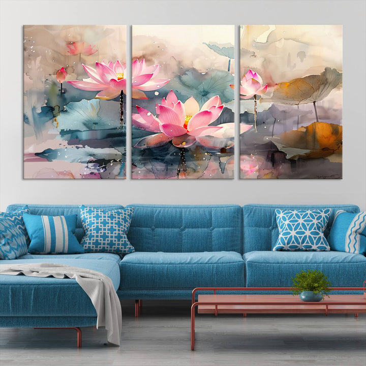 Art mural abstrait de fleur de lotus aquarelle Impression sur toile