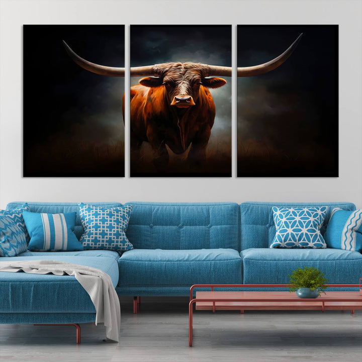 Longhorn Bull Wall Art Canvas Set – Bold Western Elegance for Rustic Home Décor