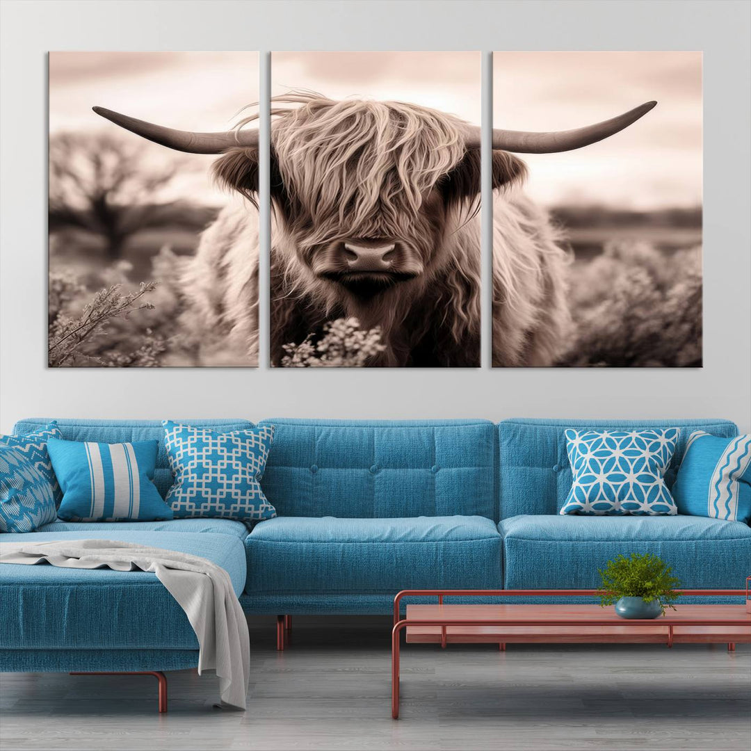 Scottish Cow Longhorn Wall Art Canvas Print.