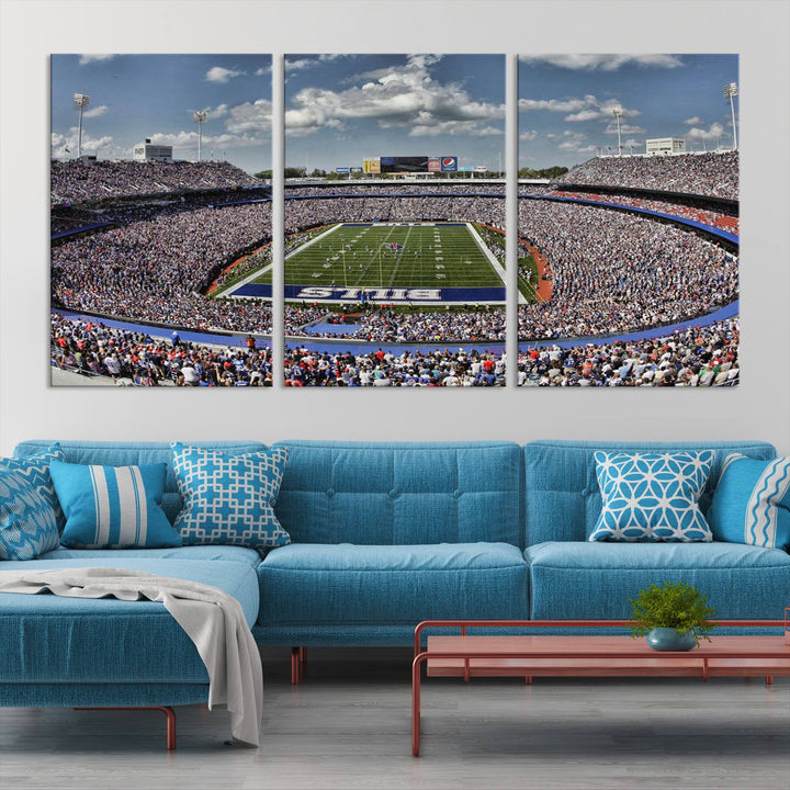 Buffalo Bills Football Team Print - Highmark Stadium Wall Art Canvas Print - Bills Stadium Game Day Triple Canvas Wall Art - Buffalo Bills NFL Match