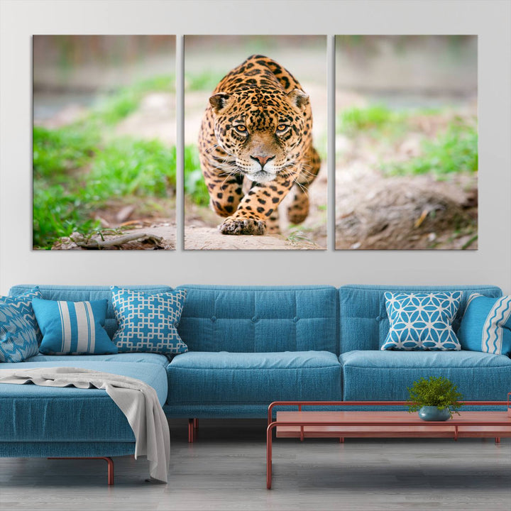 Leopard on the Prowl - Stunning Large Framed Canvas Wall Art for Living Room, Bedroom, or Office Décor, Vibrant Wildlife Print, Ready to Hang