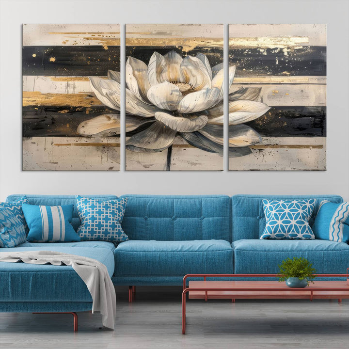 Abstract Lotus Flower Wall Art Canvas Print, Meditation Yoga Room Wall Art