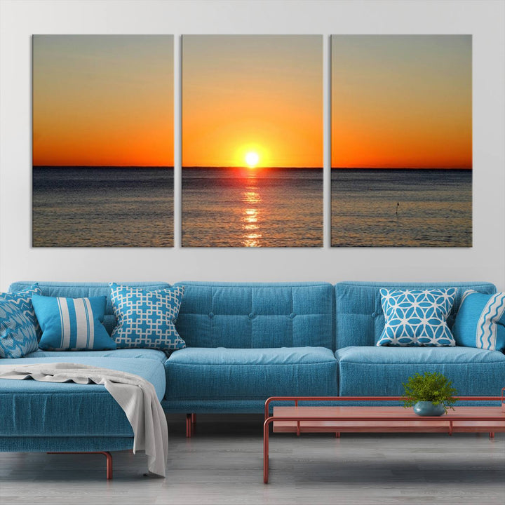 Golden Horizon Sunset Over Ocean Wall Art Canvas Print – Tropical Beach Canvas Wall Art – Giclee Print for Coastal Theme Decor Print