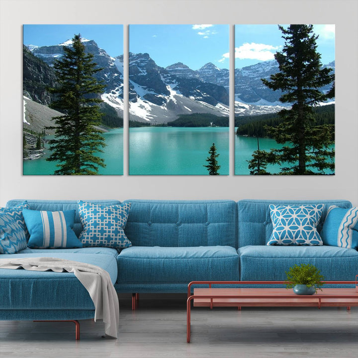 Canadian Rockies Moraine Lake Landscape Canvas Print, Turquoise Lake & Mountain View Wall Art, Ready to Hang Multi-Panel Giclee Canvas for Home Decor