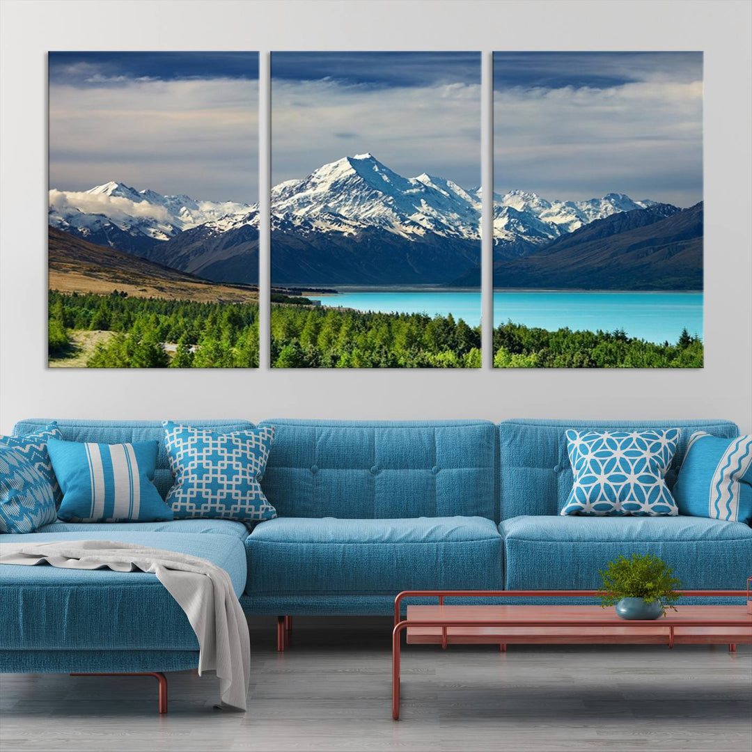 Impression d’art Mount Cook Nouvelle-Zélande Art mural Impression sur toile Lac et montagnes