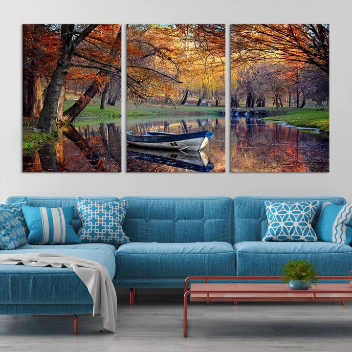 Wall Art Canvas Print Wonderful River in Forest Landscape in Autumn Wall Art Panels