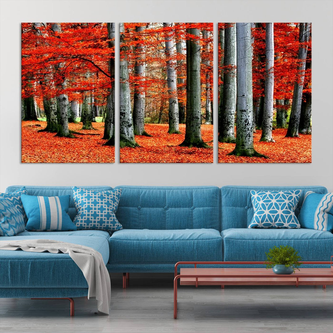 Wall Art Landscape Canvas Print Red Leaves on Trees on Red Ground