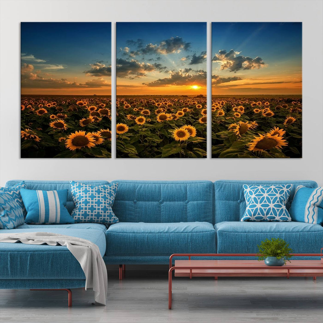 Sunflower Field Sunset Wall Art Canvas Print Wall Artwork