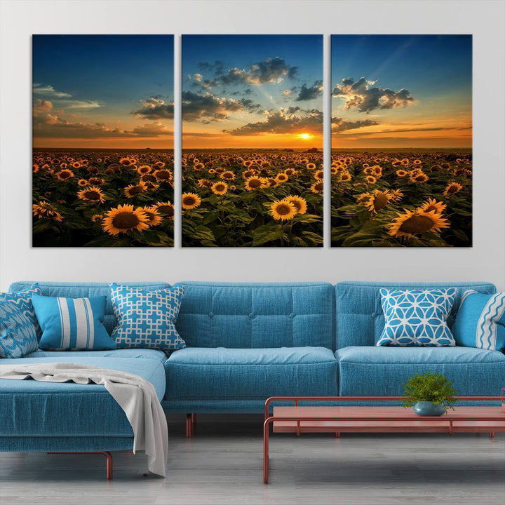 Sunflower Field Sunset Wall Art Canvas Print Wall Artwork