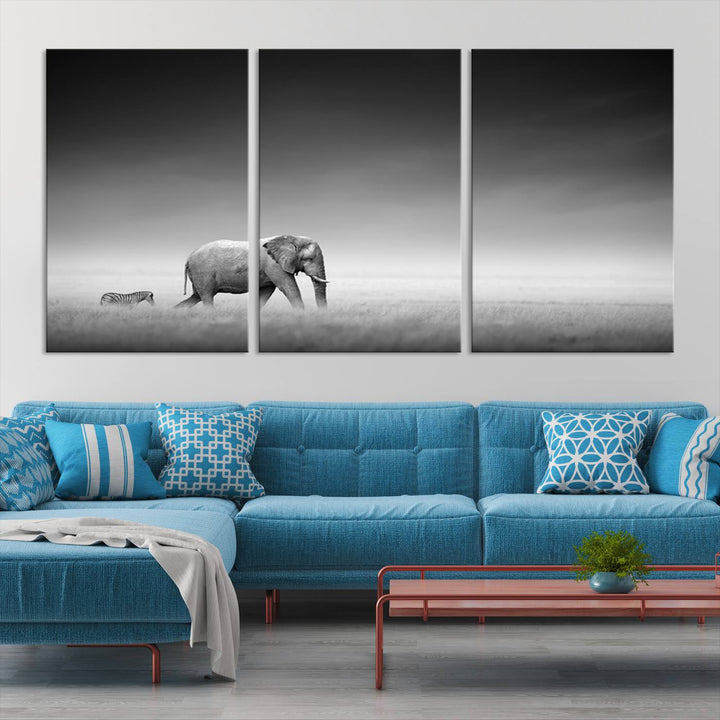 Elephant and Zebra Savannah Canvas Print