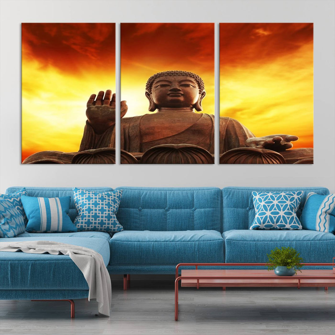 Wall Art Close up Buddha Statue at Sunset Canvas Print 