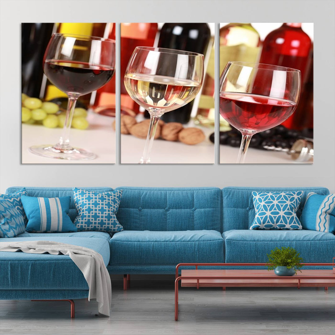 Wall Art Red, White and Rose Wine in Glass Canvas Print