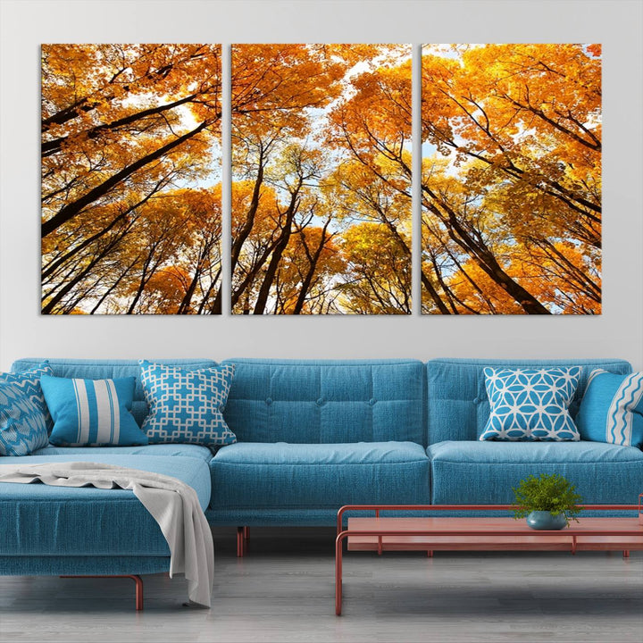 Art mural Forêt jaune et ciel en automne Impression sur toile