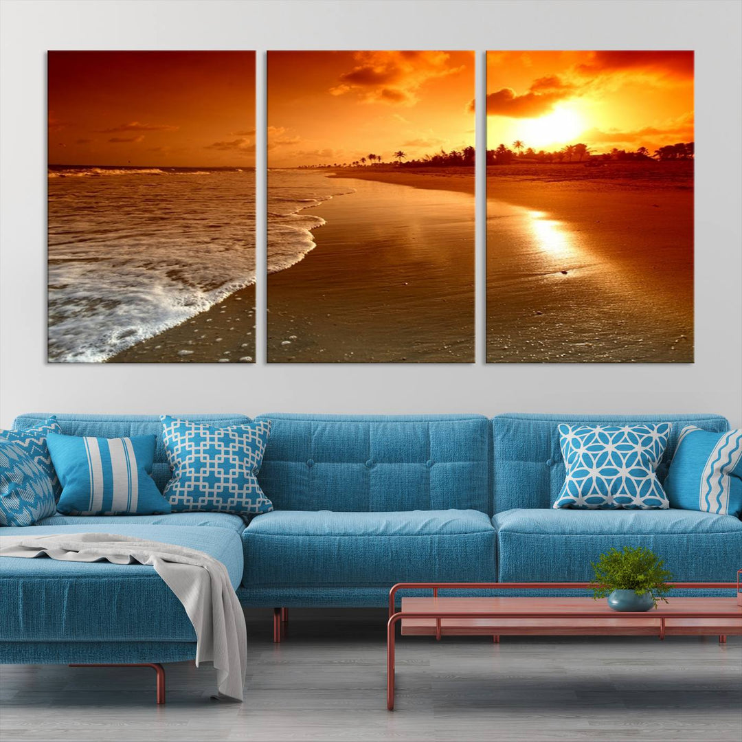 Arte de pared extra grande, hermoso paisaje de playa al atardecer en una isla tropical, impresión en lienzo