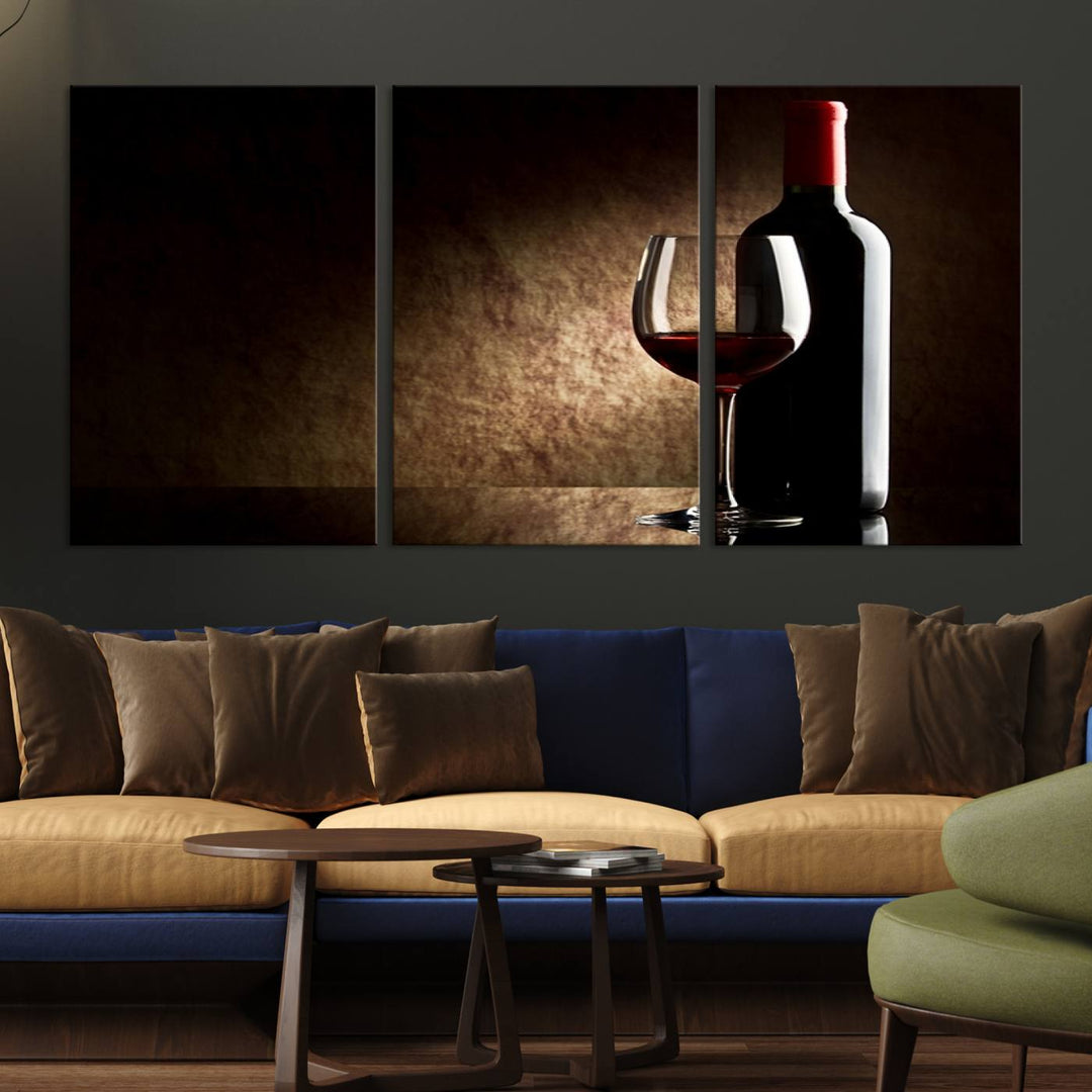 Wall Art Red Vine in Glass with Bottle Canvas Print Kitchen Cafe Restaurant