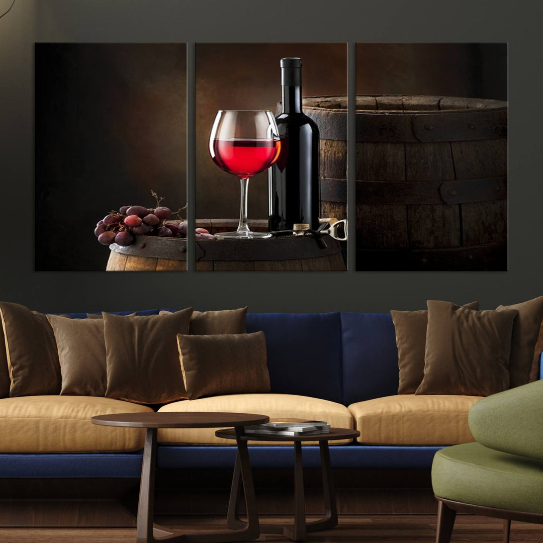 Wall Art Red Wine Bottle and Tun Canvas Print 