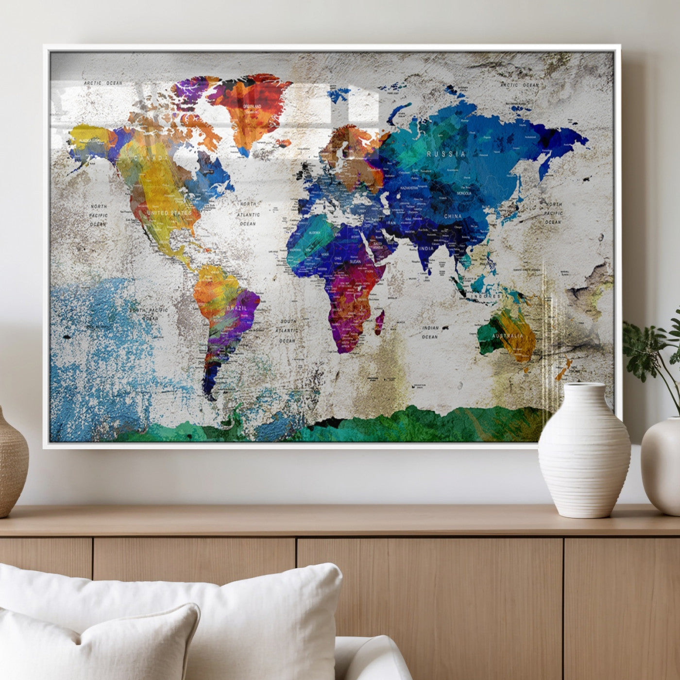 MGV-FP-36X24-3P - Push Pin World Map Canvas Print – Framed Wall Art for Couples to Track Their Travels – Anniversary
