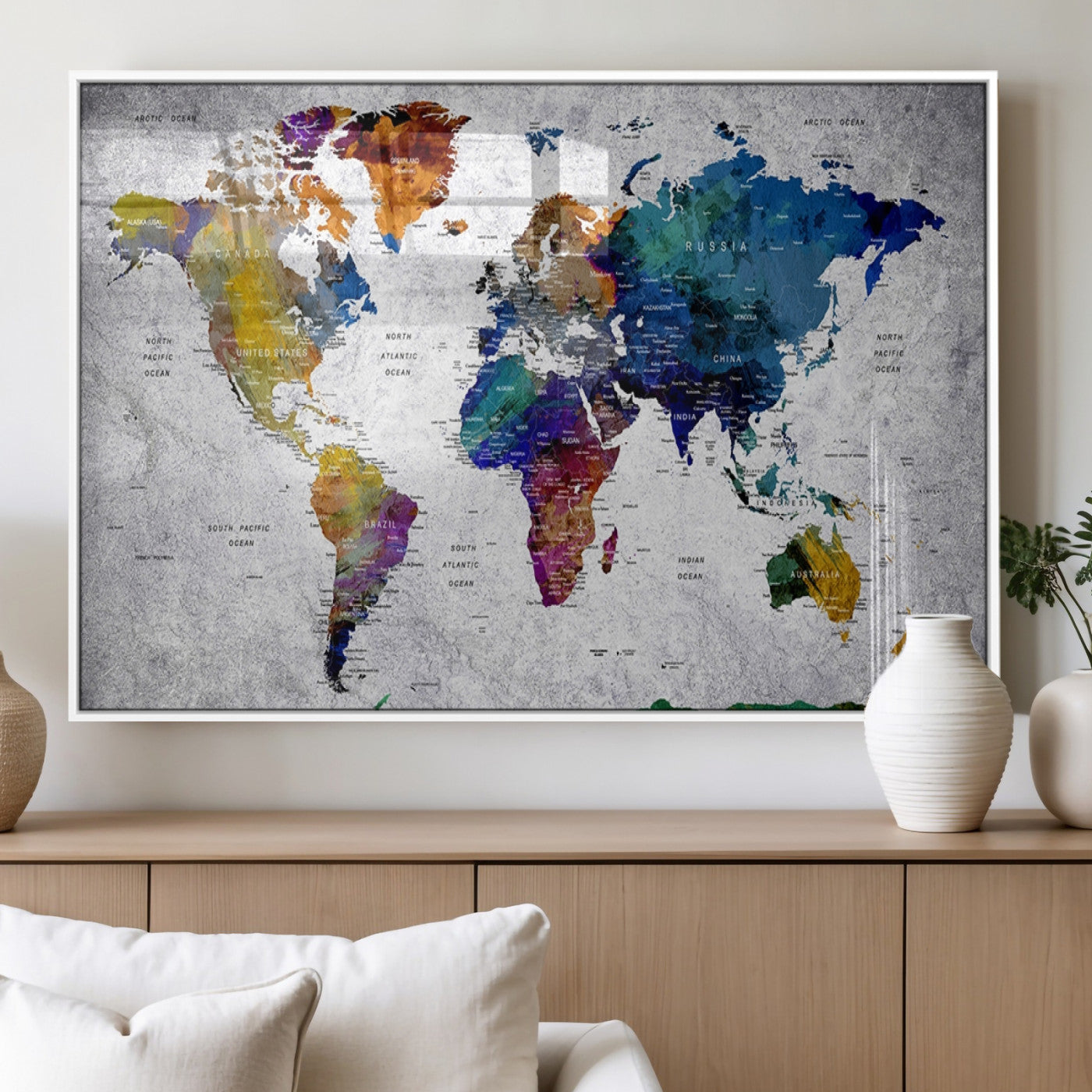 MGV-FP-36X24-3P - Push Pin World Map Canvas Print – Framed Wall Art for Couples to Track Their Travels – Anniversary