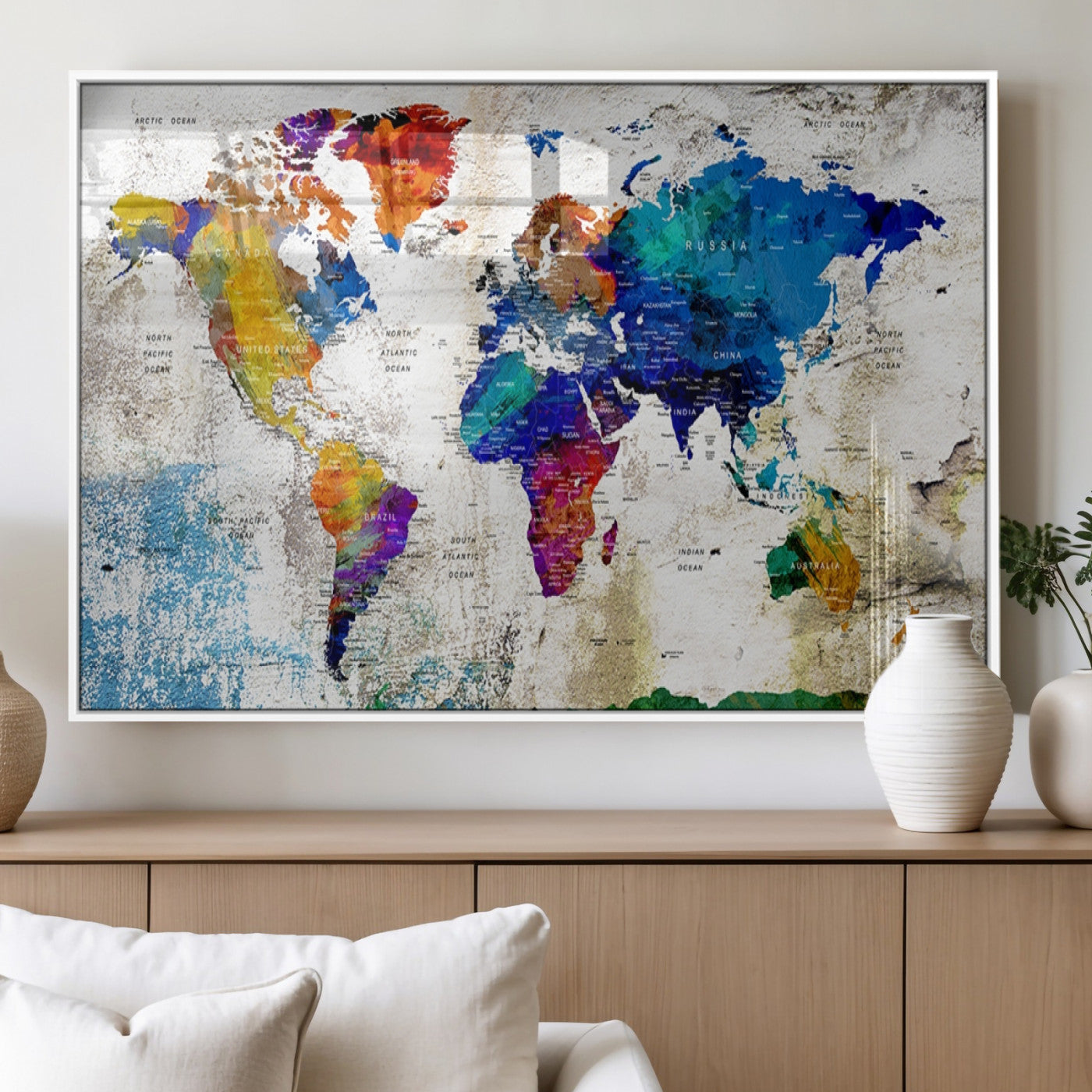 MGV-FP-36X24-3P - Push Pin World Map Canvas Print – Framed Wall Art for Couples to Track Their Travels – Anniversary
