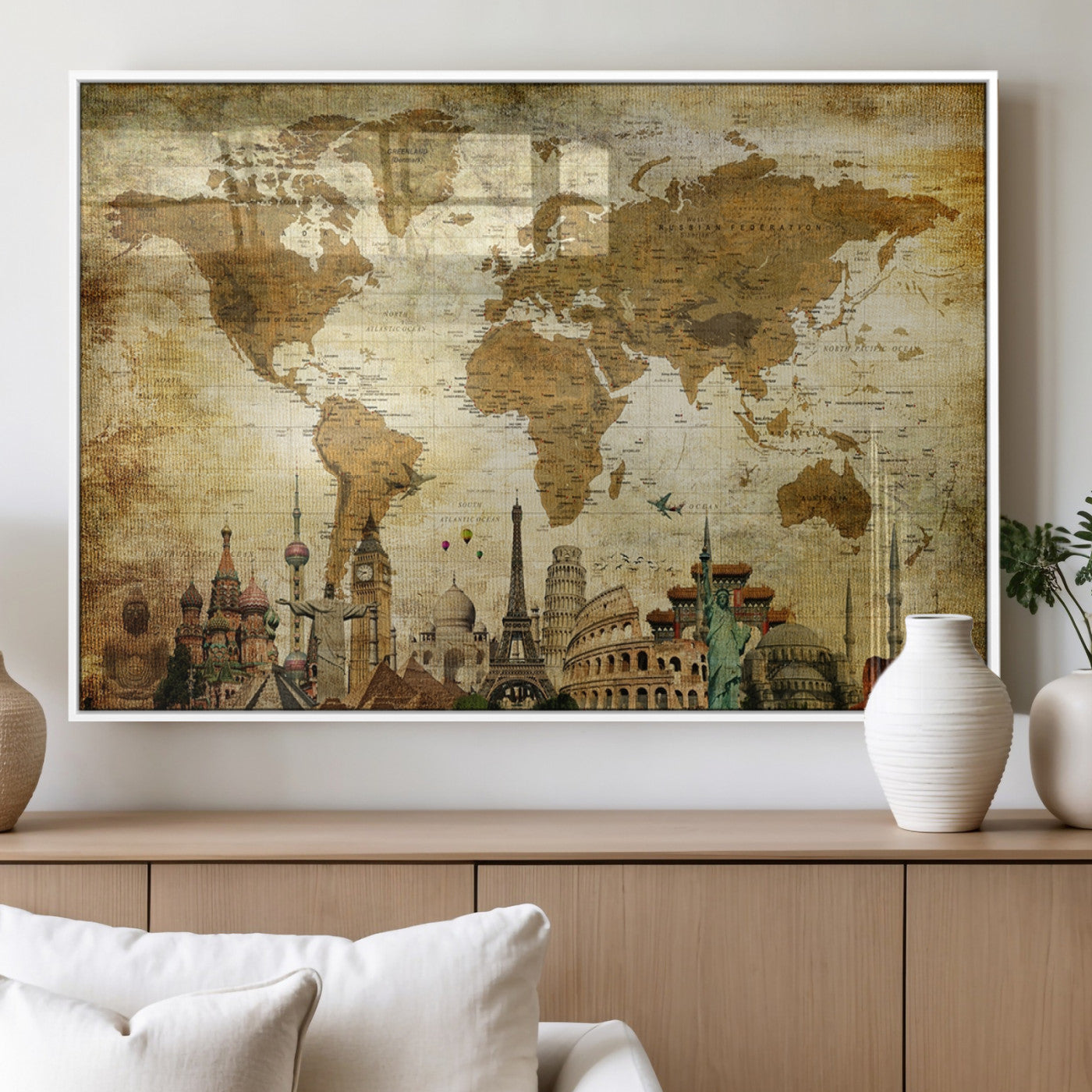 MGV-FP-36X24-3P - Push Pin World Map Canvas Print – Framed Wall Art for Couples to Track Their Travels – Anniversary