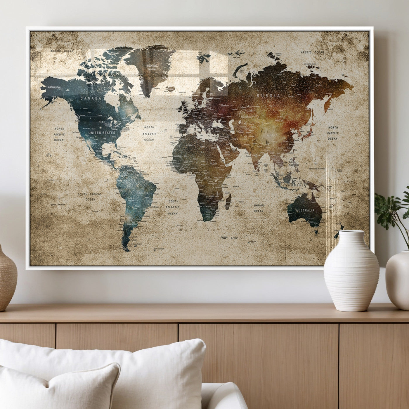 MGV-FP-60X30-3P - Push Pin World Map Canvas Print – Framed Wall Art for Couples to Track Their Travels – Anniversary