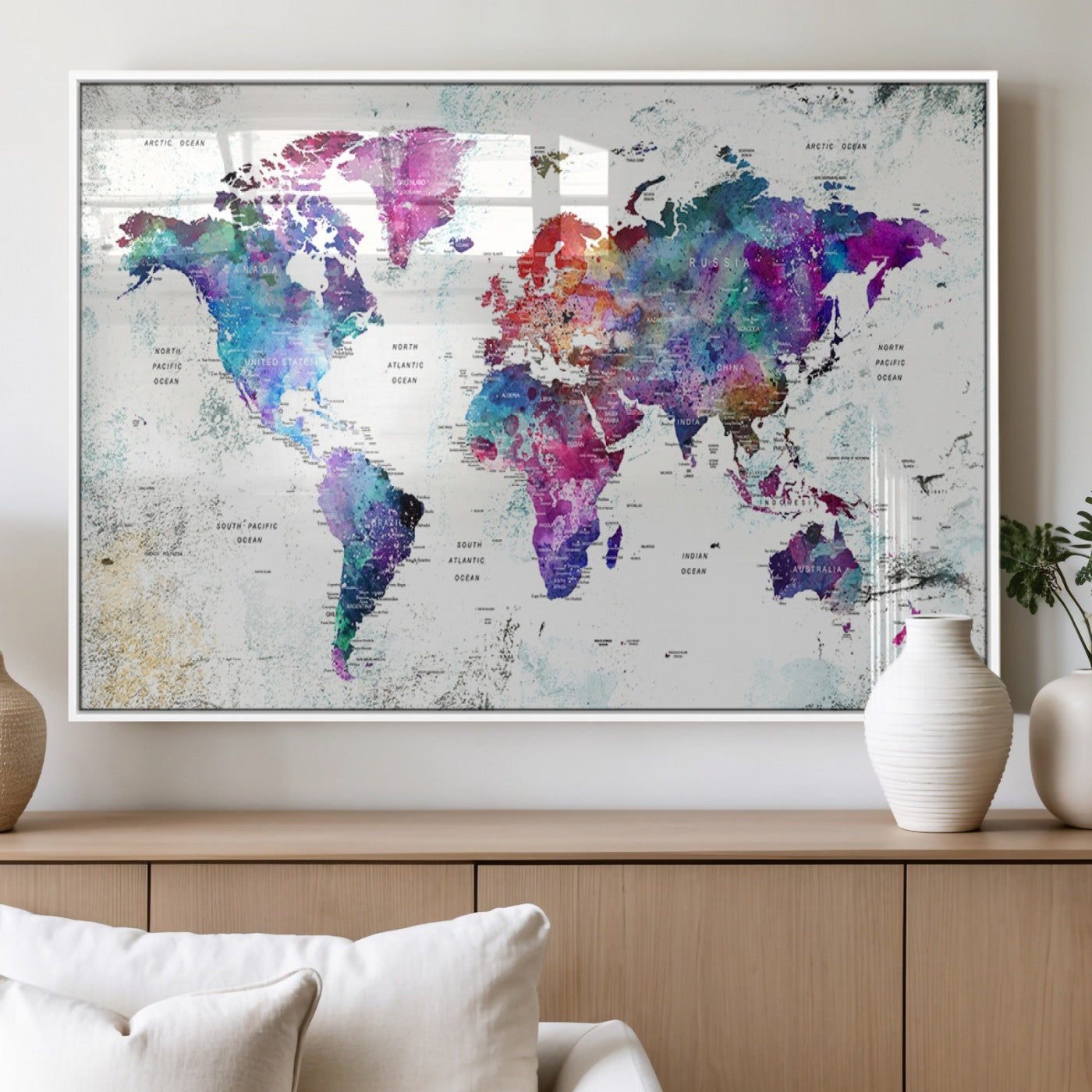 MGV-FP-36X24-3P - Push Pin World Map Canvas Print – Framed Wall Art for Couples to Track Their Travels – Anniversary