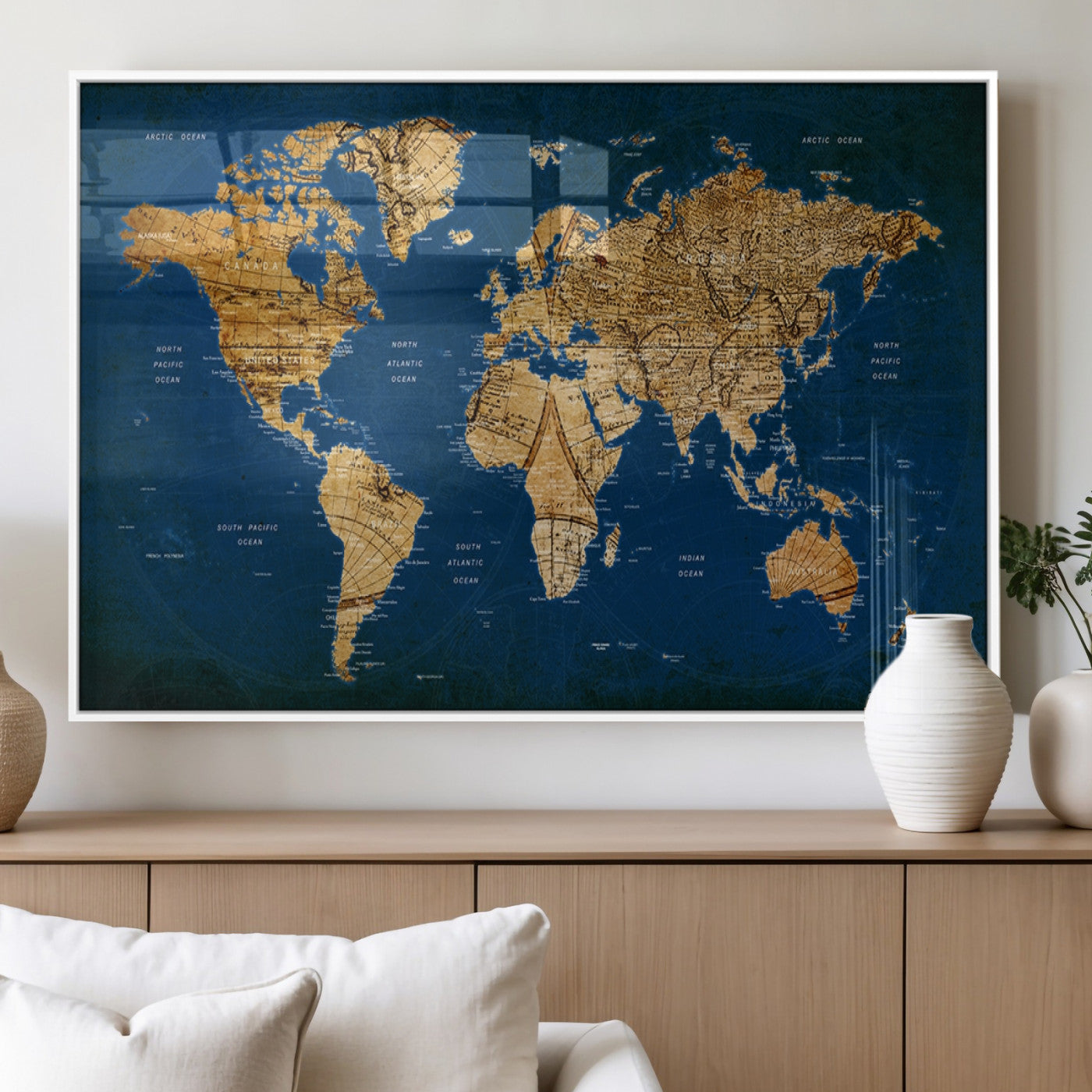 MGV-FP-60X30-3P - Push Pin World Map Canvas Print – Framed Wall Art for Couples to Track Their Travels – Anniversary