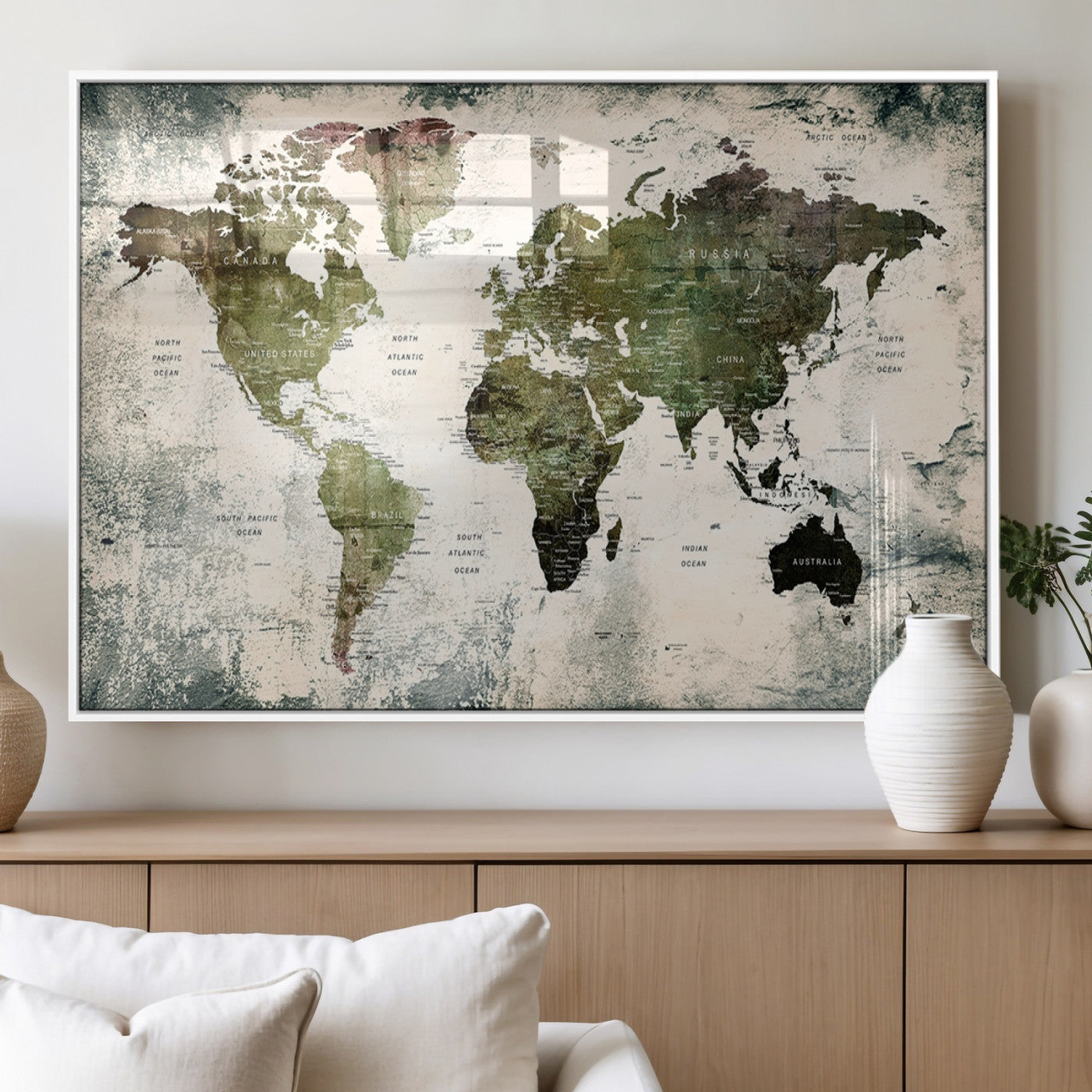 MGV-FP-36X24-3P - Push Pin World Map Canvas Print – Framed Wall Art for Couples to Track Their Travels – Anniversary