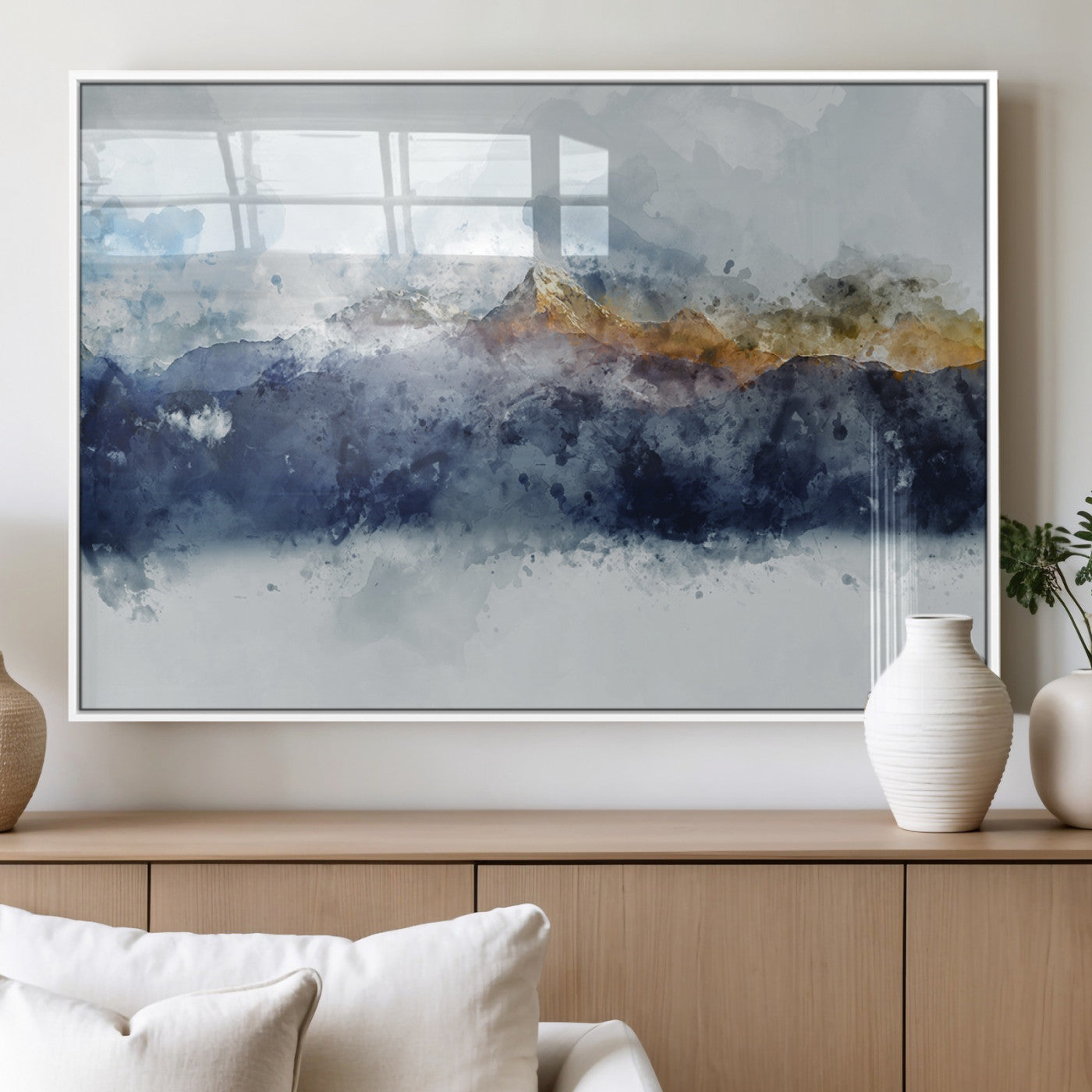 89149-MGV-FP-60X30-3P_White-Abstract Mountain Range Art Canvas Print | 3 Panel Watercolor Landscape for Living Room, Office, or Bedroom | Large Ready-to-Hang Artwork