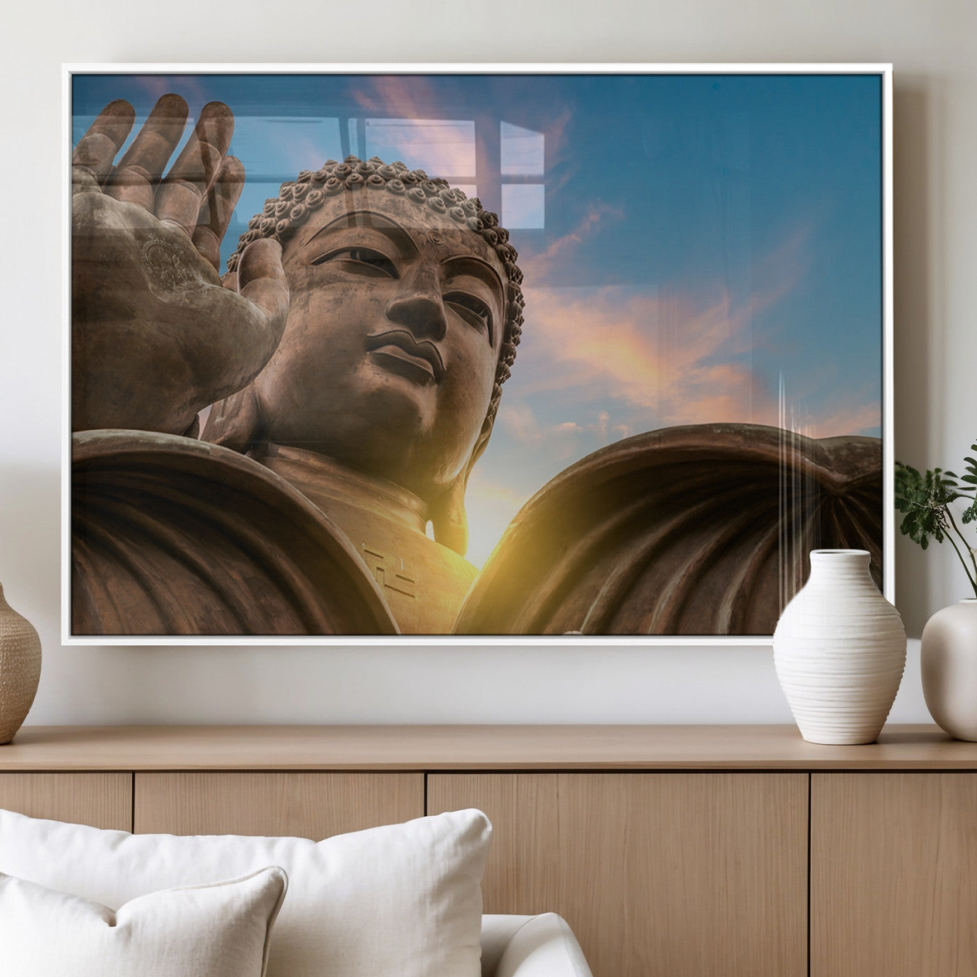 MGV-FP-60X30-3P - Buddha Statue and Daylight Wall Art, Buddha Statue Wall Art Canvas Print