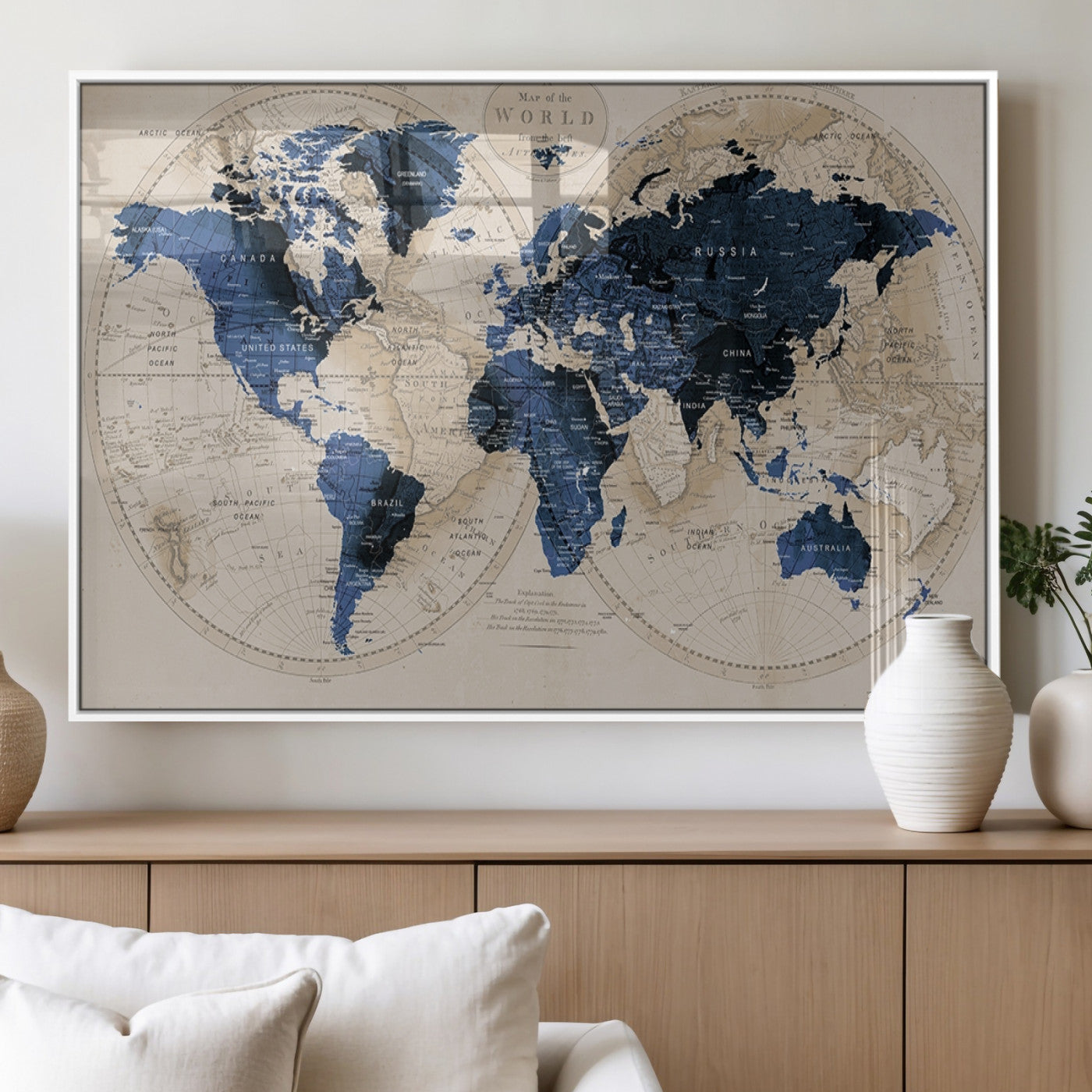 MGV-FP-60X30-3P - World Map Wall Art Canvas Print for Home and Office Decor