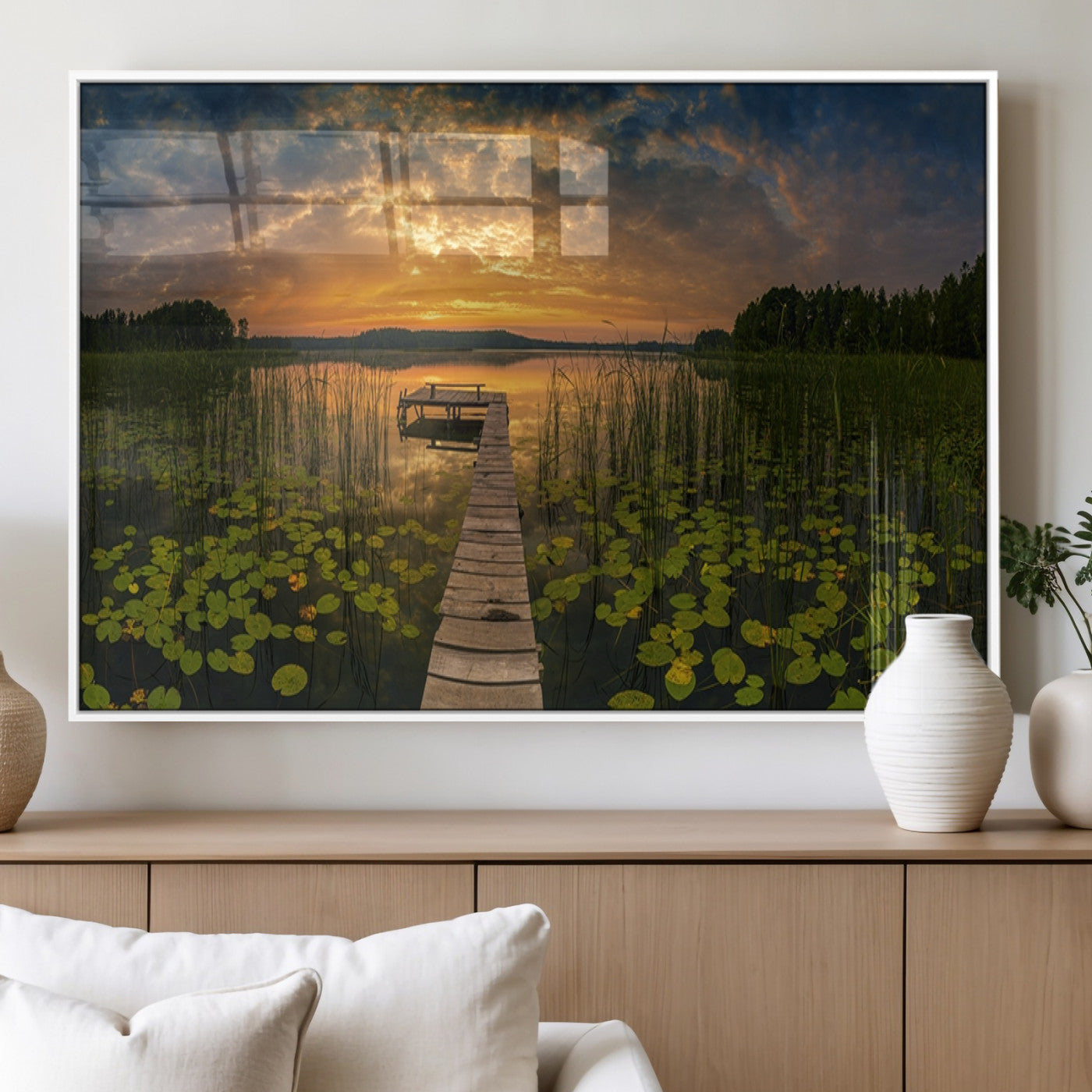 28103-MGV-FP-60X30-3P_White-Lake and Flower Wall Art Canvas Print