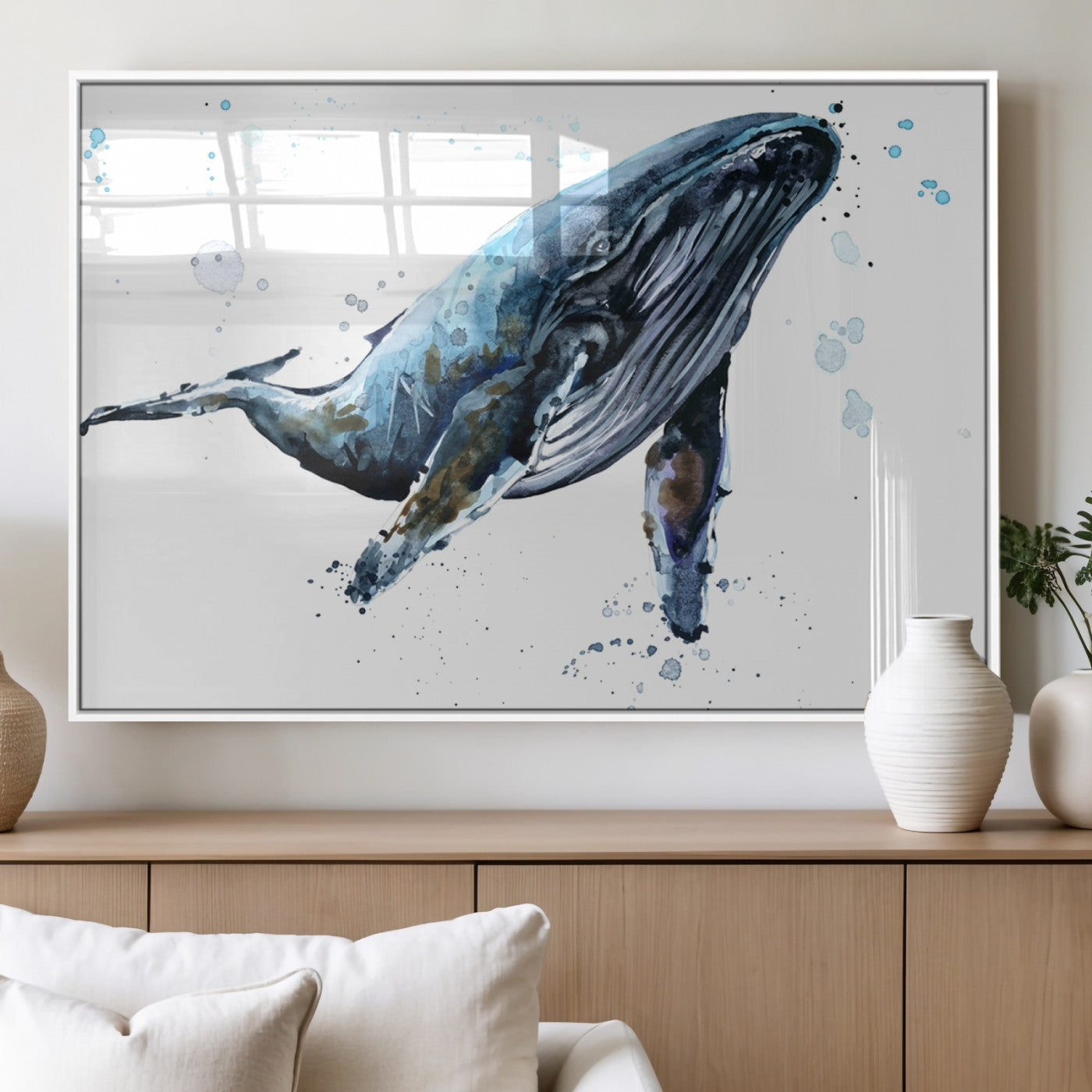 MGV-FP-60X30-3P - Watercolor Whale Wall Art Canvas Print