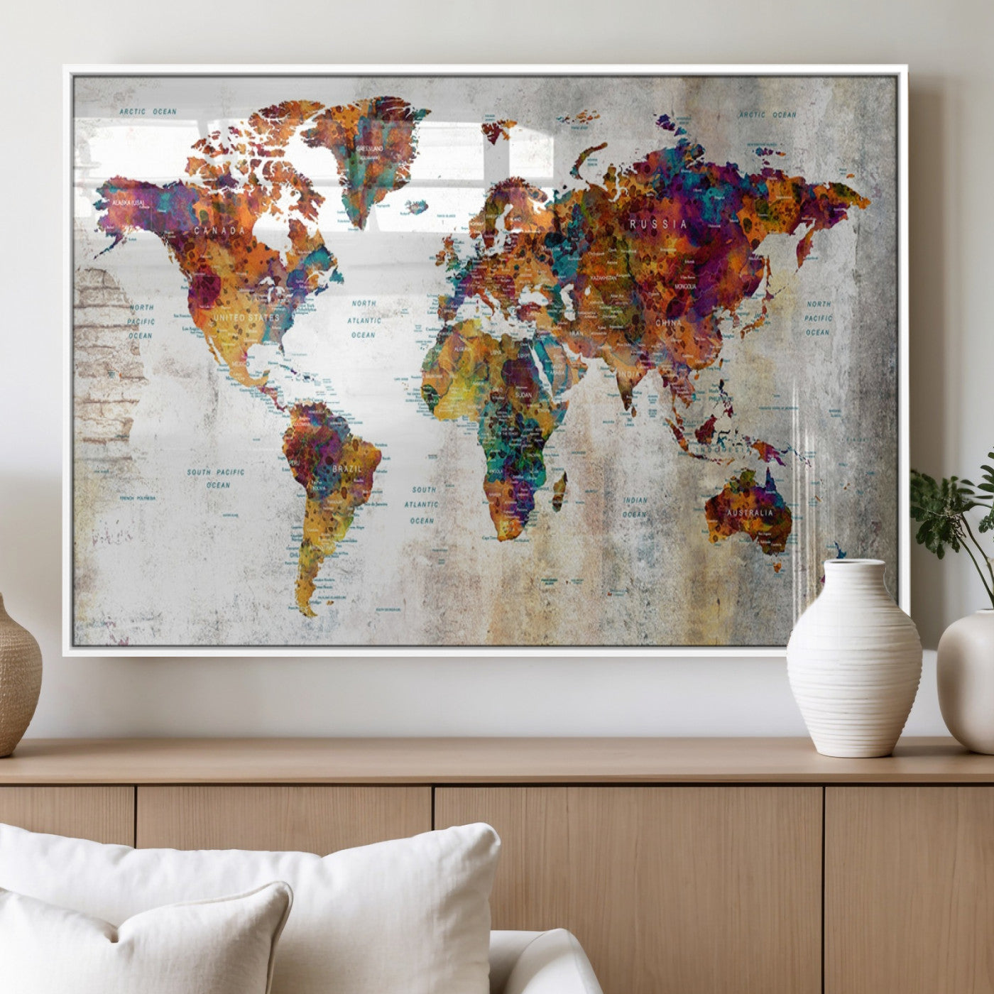 MGV-FP-36X24-3P - Push Pin World Map Canvas Print – Framed Wall Art for Couples to Track Their Travels – Anniversary