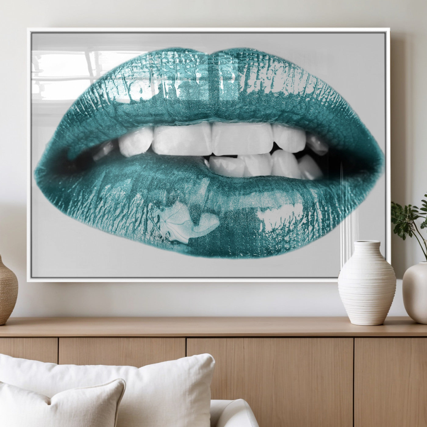 MGV-FP-60X30-3P - Blue Lips Wall Art Canvas Print