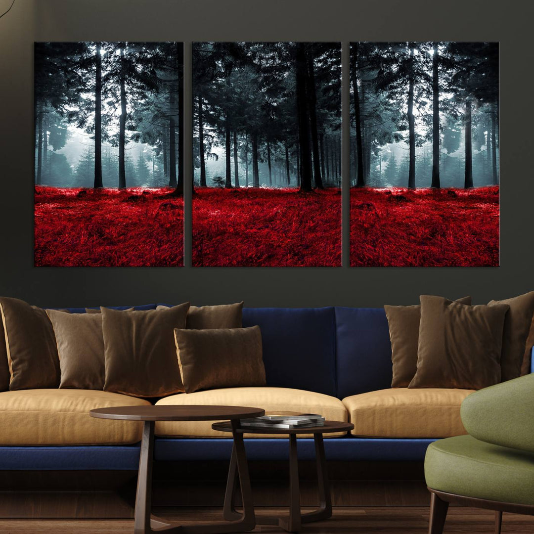 Bosque seductor con hojas rojas Impresión en lienzo Arte de pared grande Arte de lienzo de bosque Arte de paisaje de otoño Impresión de arte enmarcada