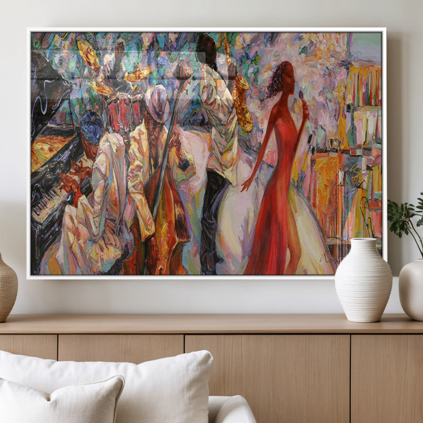 MGV-FP-60X30-3P - Abstract Afro American Jazz Canvas Wall Art | Music-Inspired Painting for Dining Room, Living Room,