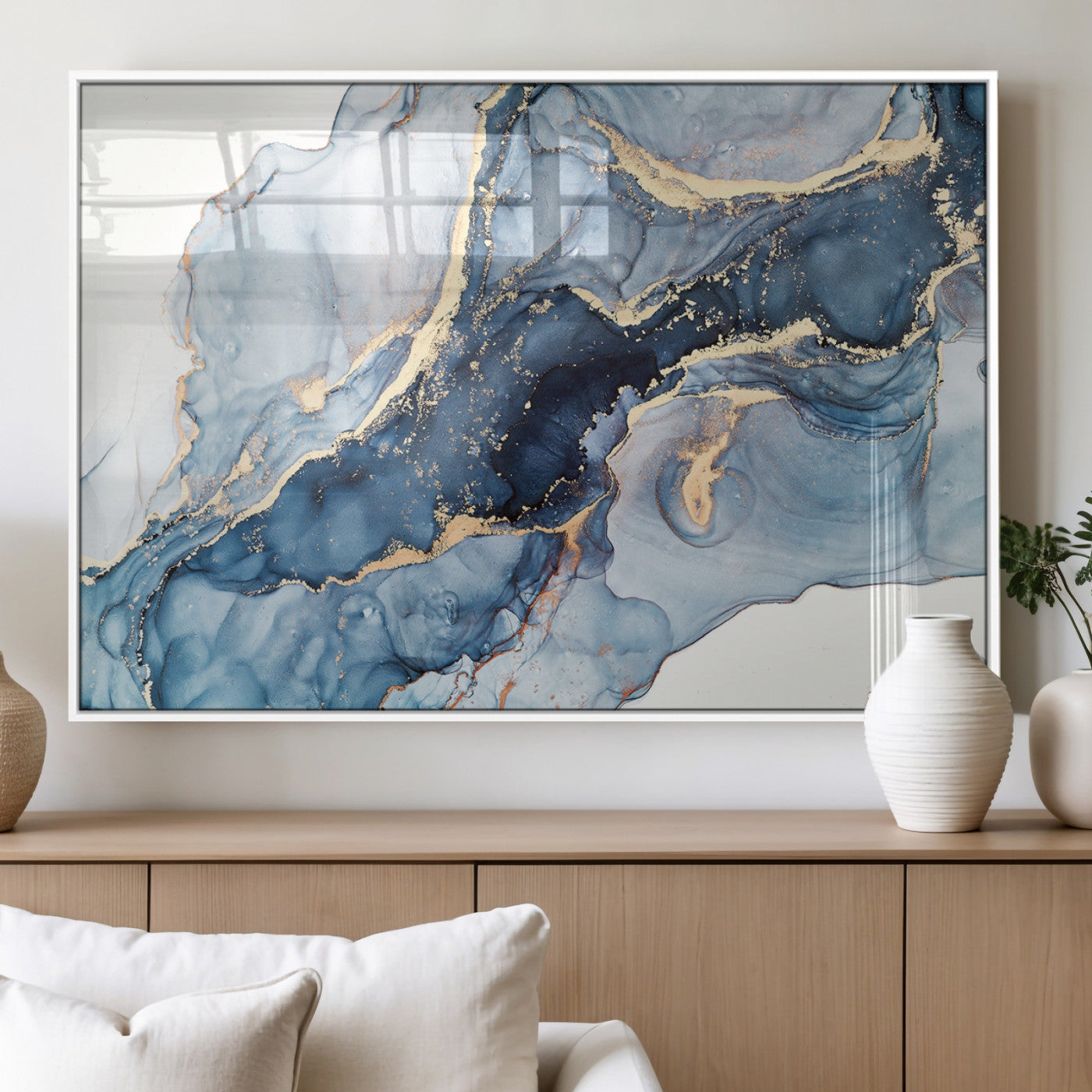 33782-MGV-FP-60X30-3P_White-Abstract Art Print - Blue Abstract Canvas Wall Art Print Abstract Art Fluid Effect Marble Wall Art