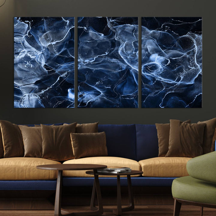 Blue Marble Smokey Effect Wall Art Abstract Canvas Wall Art Print