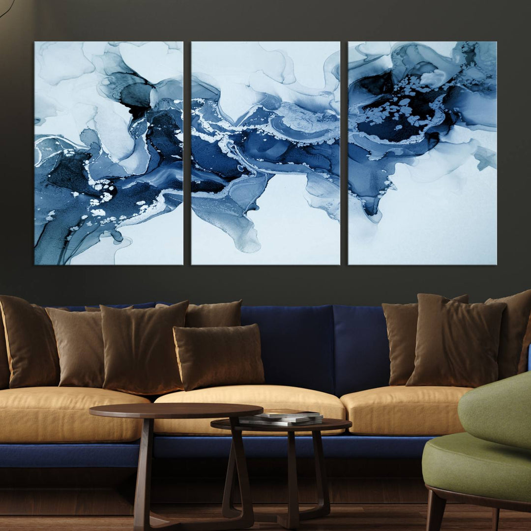 Ice Blue Marble Fluid Effect Wall Art Abstract Canvas Wall Art Print