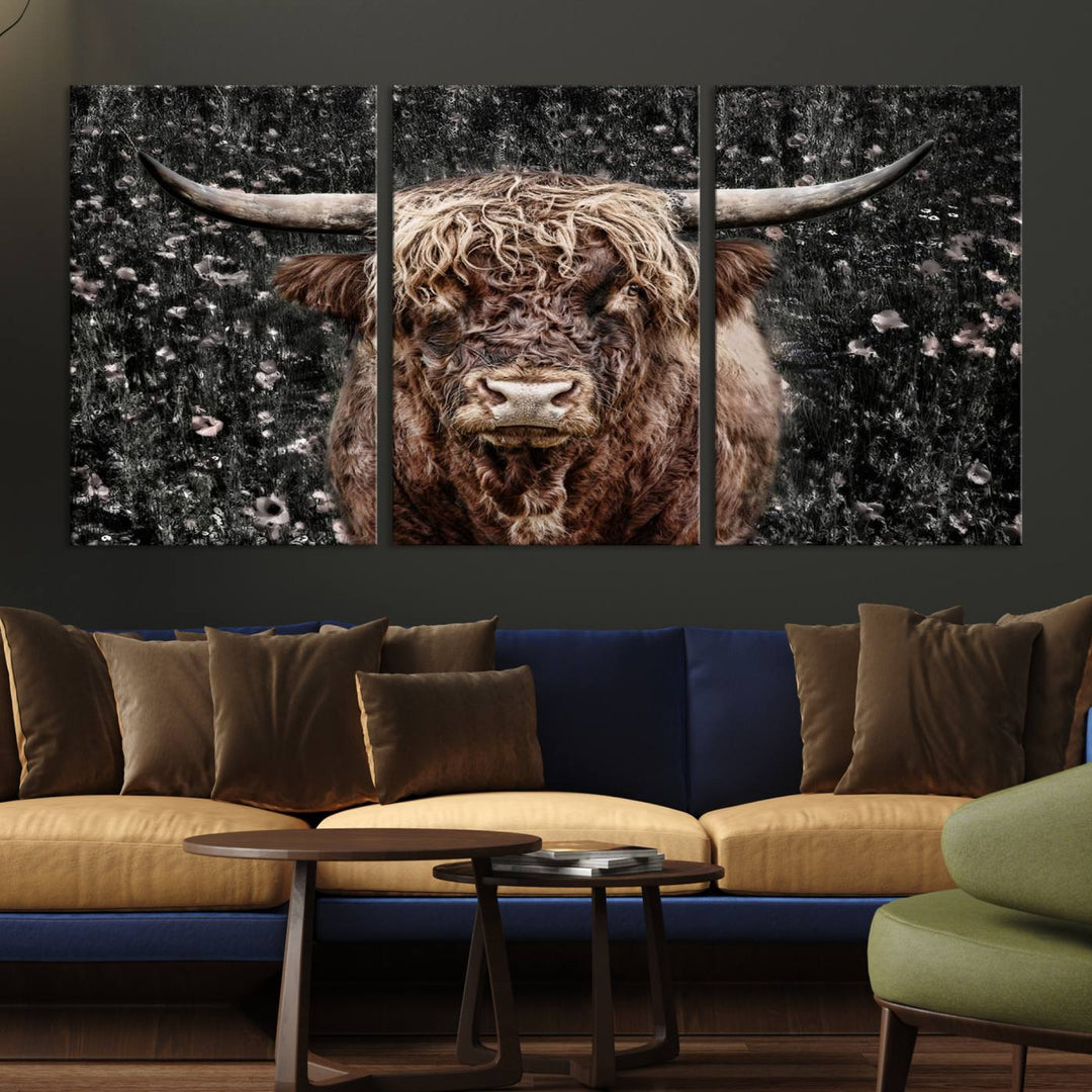 Scottish Highland Cow Cattle Art Print Farmhouse Wall Art Canvas Print