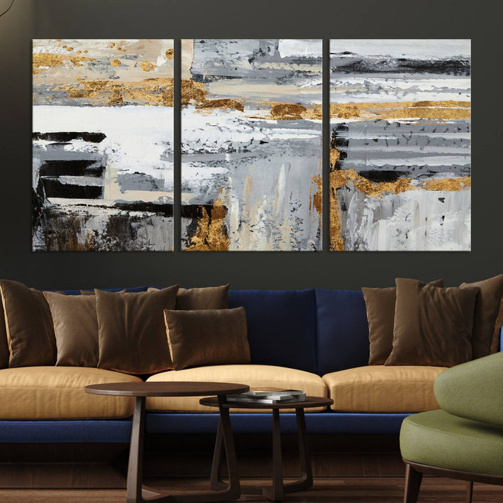 Abstract Painting Canvas Wall Art Print Paint Drip Art Brush Strokes Gray Artwork