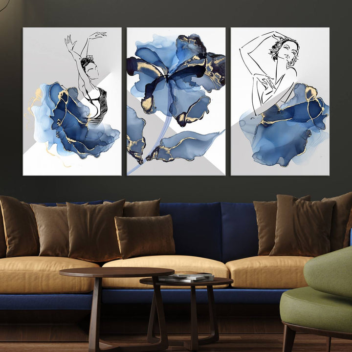 Watercolor Abstract Painting Artwork Walls Canvas Wall Art Print Blue Dancer