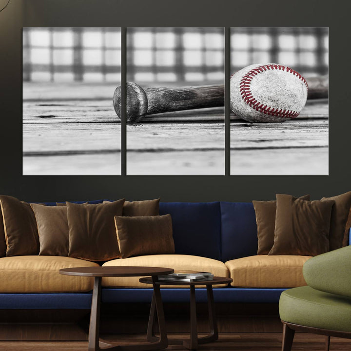 Lienzo de béisbol vintage para pared, impresión de béisbol, arte imprimible, arte retro, deportes, arte de pared, impresión en lienzo grande, varias piezas enmarcadas listas para colgar, juego de 3 paneles de lienzo, fotografía en blanco y negro